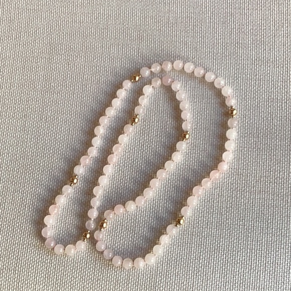 Antique pink and gold glass beads, no fasteners, pulls over head 14” - Picture 2 of 2